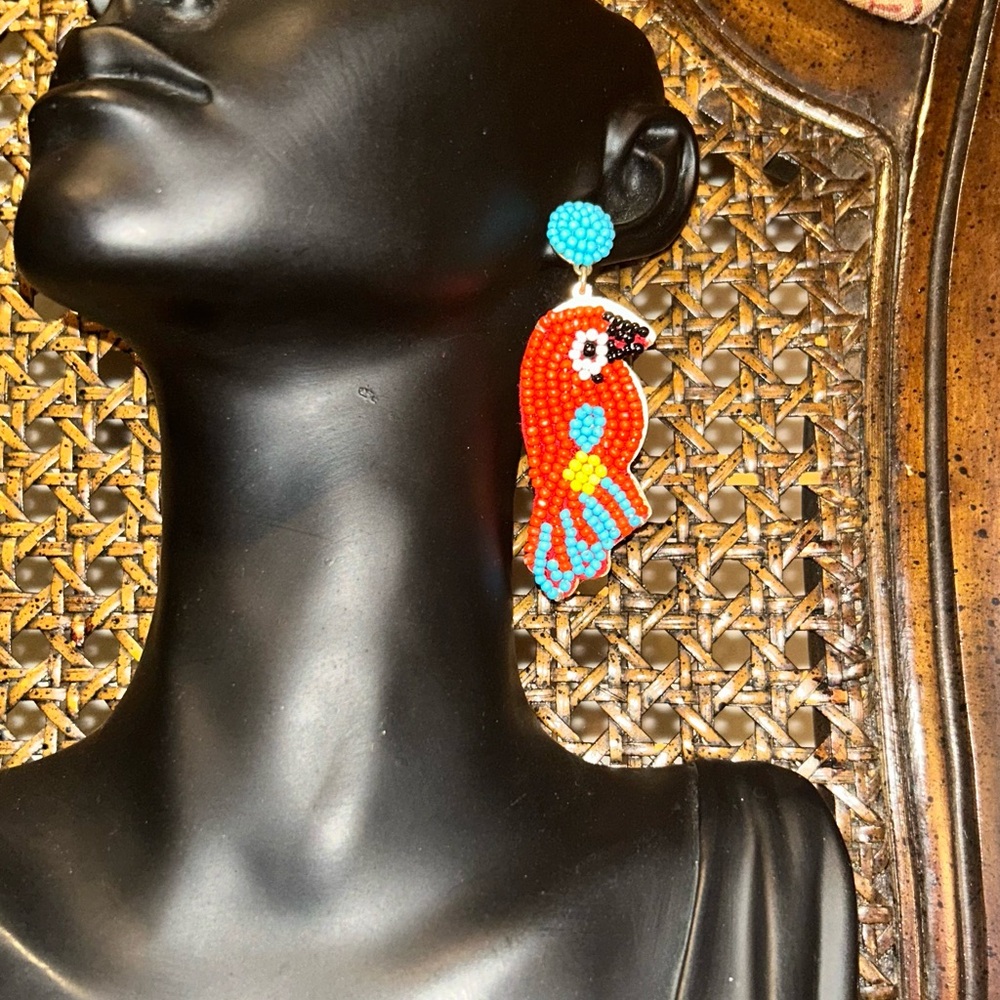 🦜 J.Crew Factory Beaded Parrot Earrings – Colorful Statement